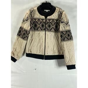 ALPHAMOMENT Women's Black/Beige Embroidered Printed Zip-Up Jacket SZ 38(S)